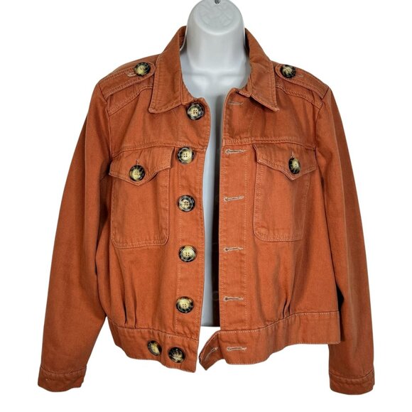Free People Eisenhower Denim Jacket Boxy Fit Terracotta Orange Small - Picture 7 of 15
